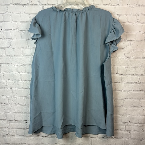 BloomChic Blue Mock Neck Cap Sleeve Ruffle Trim Blouse Plus Size 3X - Picture 6 of 6